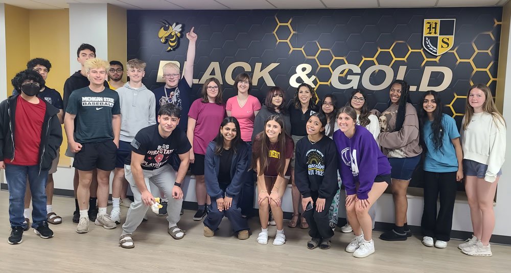 Linda speaking with a Civics class at Hinsdale South High School