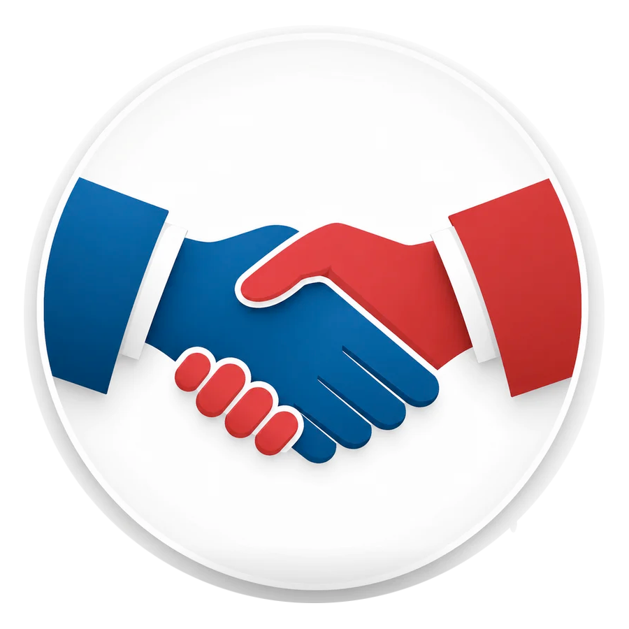 Red and blue handshake